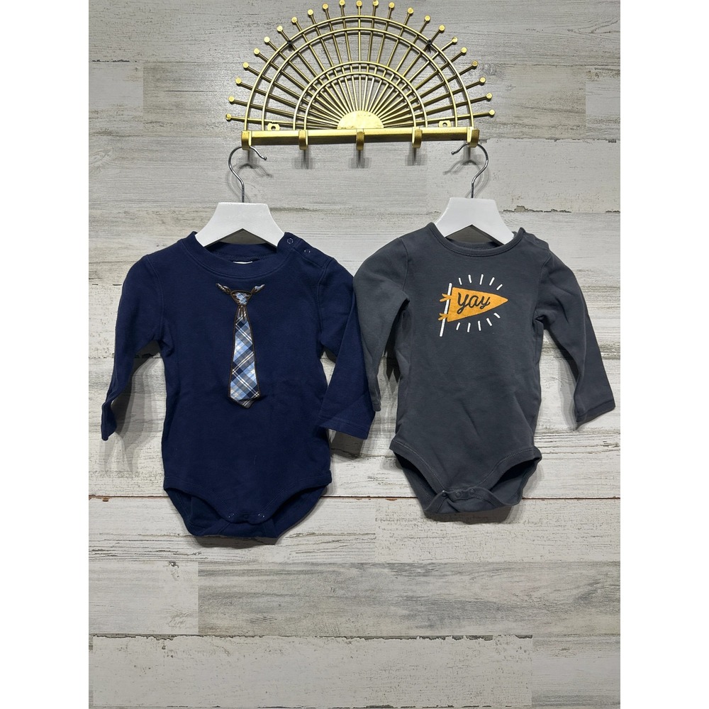 Gymboree Bodysuits Baby Boys 12-18m Navy Grey Plaid Tie Yay 2-Pack